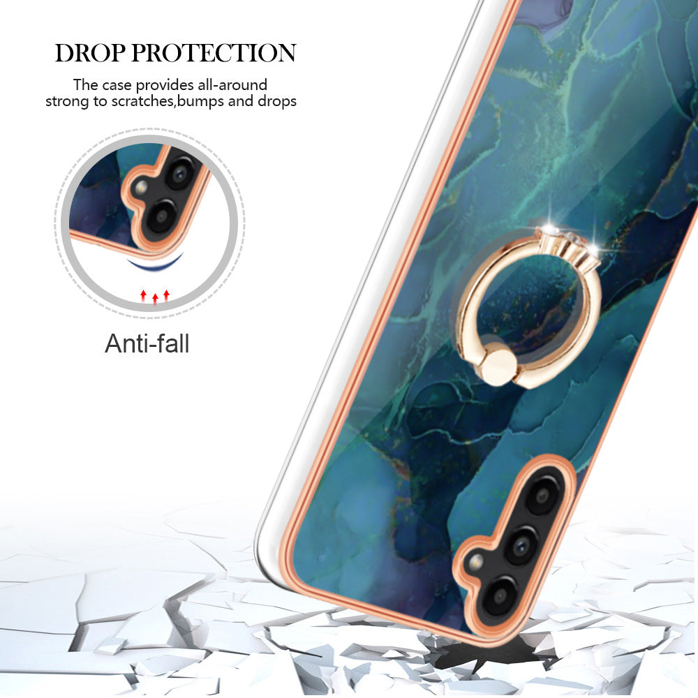 YB IMD Series-17 Style-E For Samsung Galaxy A55 5G Case 2.0mm TPU Marble Phone Cover with Ring Holder - Green YB IMD Series-17 Style-E For Samsung Galaxy A55 5G Case 2.0mm TPU Marble Phone Cover with Ring Holder - Green